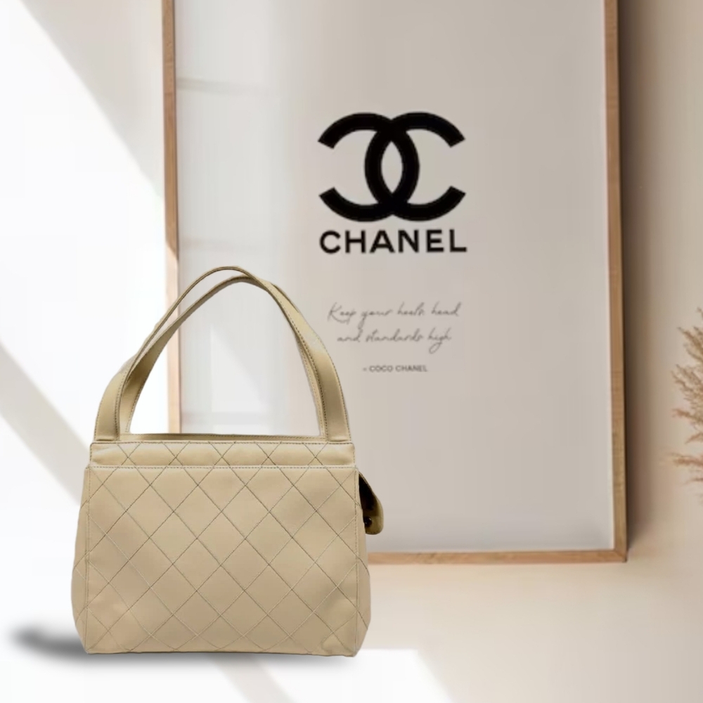 Chanel Quilted Beige Leather Shoulder Bag